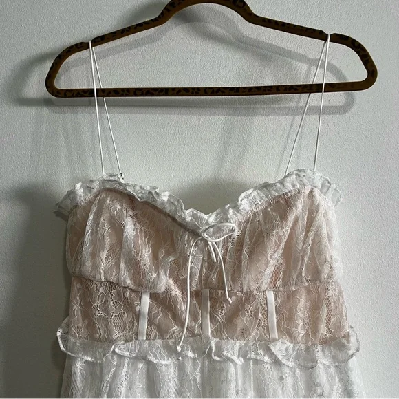 New For love & lemons Jules dainty tiered lace bridal shower mini dress